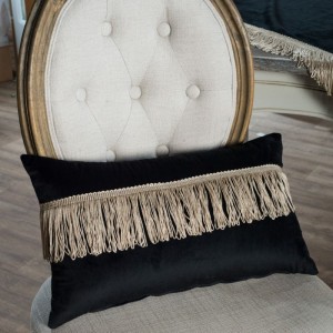Βελούδινη Μαξιλαροθήκη Με Κρόσσι 30x50 Velvet 06 Μαύρο Teoran