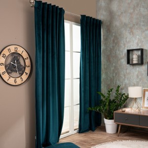 Βελούδινη Κουρτίνα Με Τρέσα 140x260 Velvet 13 Πετρόλ Teoran