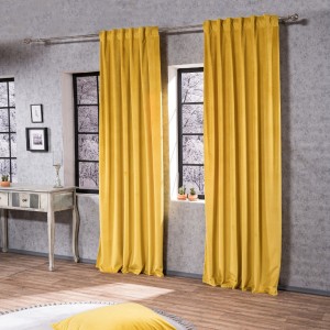 Βελούδινη Κουρτίνα Με Τρέσα 140x260 Velvet 14 Μουσταρδί Teoran