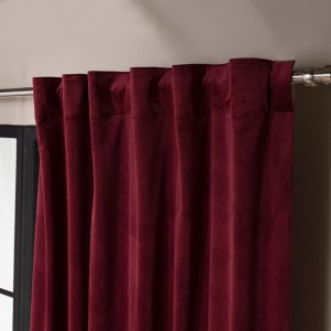 Βελούδινη Κουρτίνα Με Τρέσα 140x260 Velvet 10 Μπορντώ Teoran