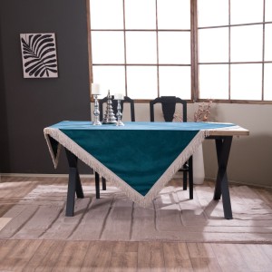 Βελούδινο Τραπεζομάντηλο 140x140cm Velvet 13 Πετρόλ Teoran