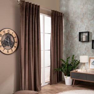 Βελούδινη Κουρτίνα Με Τρέσα 140x260 Velvet 03 Καφέ Teoran