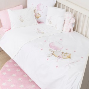 Βαμβακερή Παπλωματοθήκη Κούνιας 110x140 Sweet Dreams Baby Λευκό-Ροζ Borea