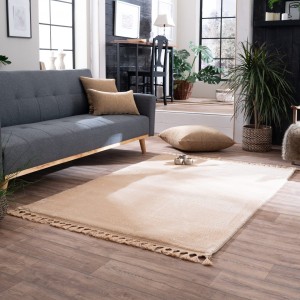 Βελούδινο Μακρόστενο Χαλάκι Με Κρόσσια 70x140 Softy 02 New Καμηλό Teoran