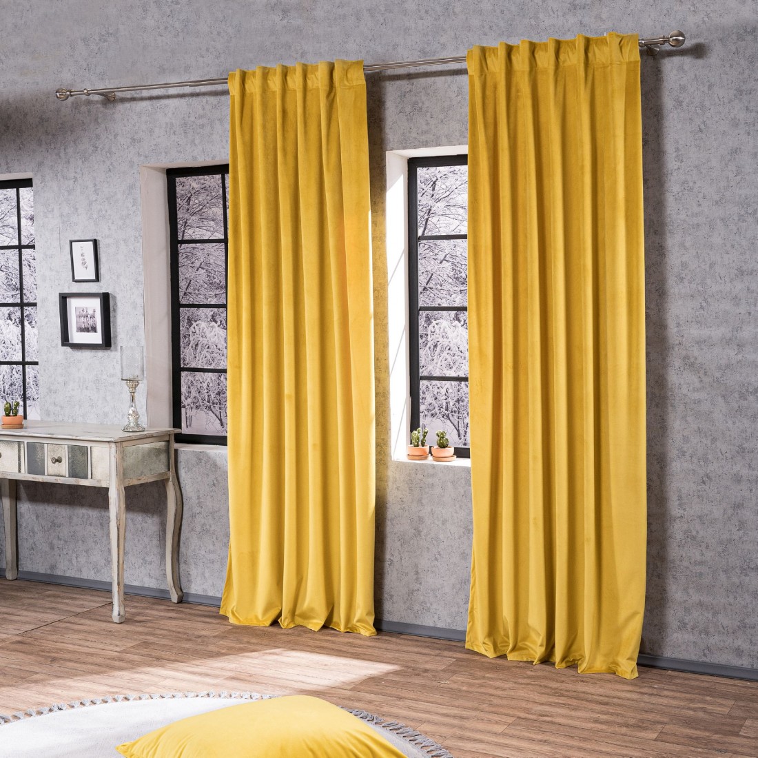 Βελούδινη Κουρτίνα Με Τρέσα 140x260 Velvet 14 Μουσταρδί Teoran