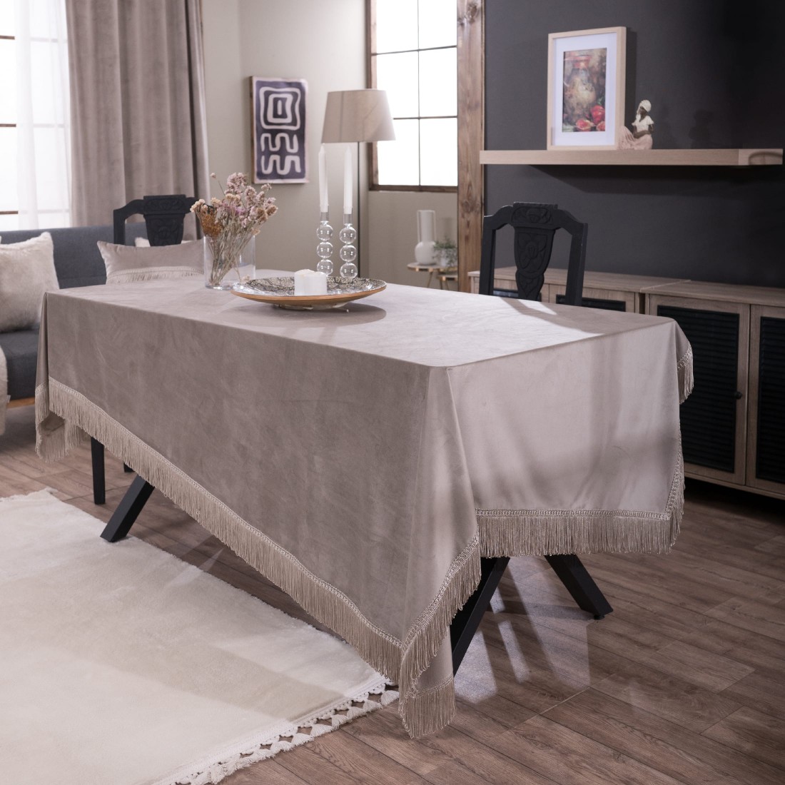Βελούδινο Τραπεζομάντηλο 140x220cm Velvet 07 Γκρεζ Teoran