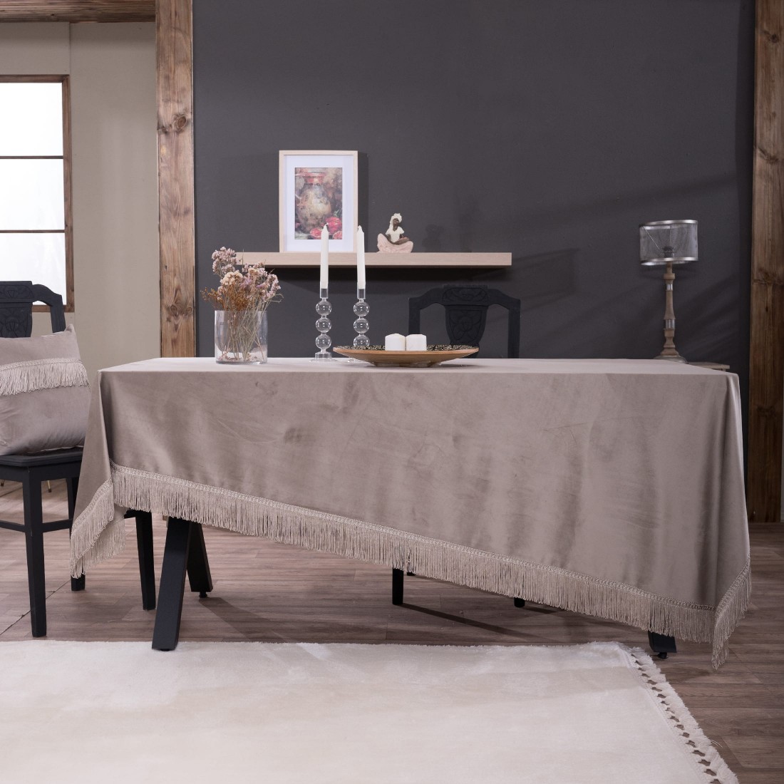 Βελούδινο Τραπεζομάντηλο 140x220cm Velvet 07 Γκρεζ Teoran