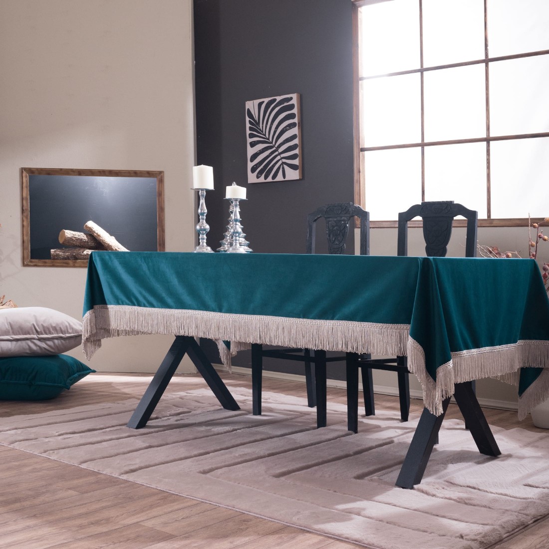 Βελούδινο Τραπεζομάντηλο 140x180cm Velvet 13 Πετρόλ Teoran