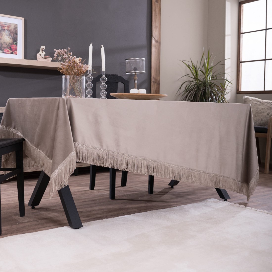 Βελούδινο Τραπεζομάντηλο 140x220cm Velvet 07 Γκρεζ Teoran