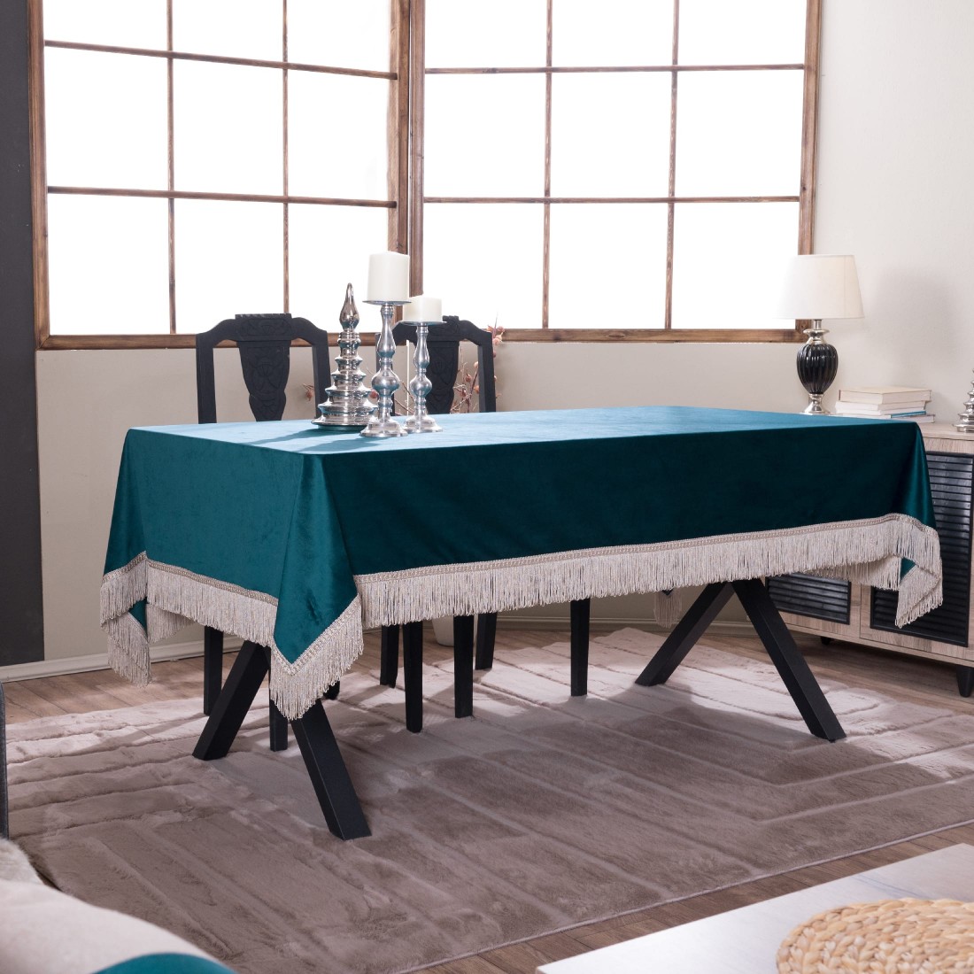 Βελούδινο Τραπεζομάντηλο 140x180cm Velvet 13 Πετρόλ Teoran