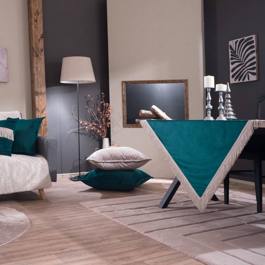 Βελούδινο Τραπεζομάντηλο 140x140cm Velvet 13 Πετρόλ Teoran