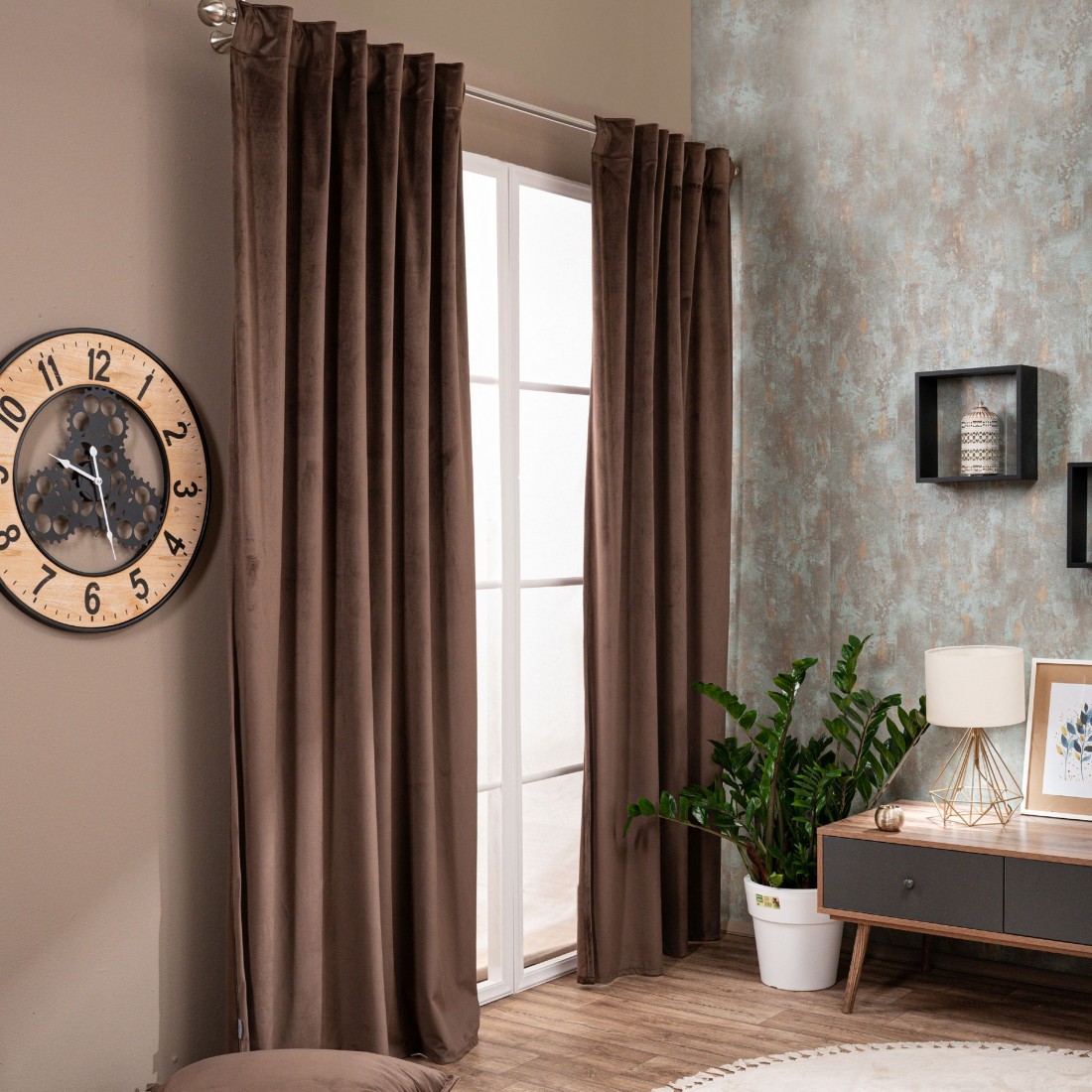 Βελούδινη Κουρτίνα Με Τρέσα 140x260 Velvet 03 Καφέ Teoran