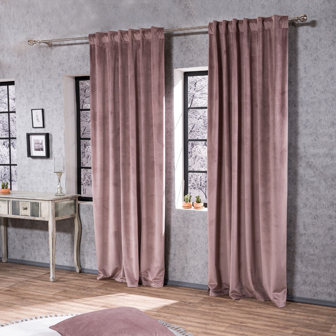 Βελούδινη Κουρτίνα Με Τρέσα 140x260 Velvet 12 Ροζέ Teoran