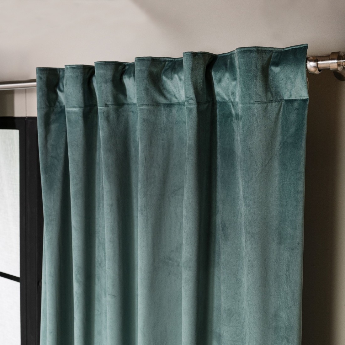 Βελούδινη Κουρτίνα Με Τρέσα 140x260 Velvet 15 Σκονισμένο Πράσινο Teoran