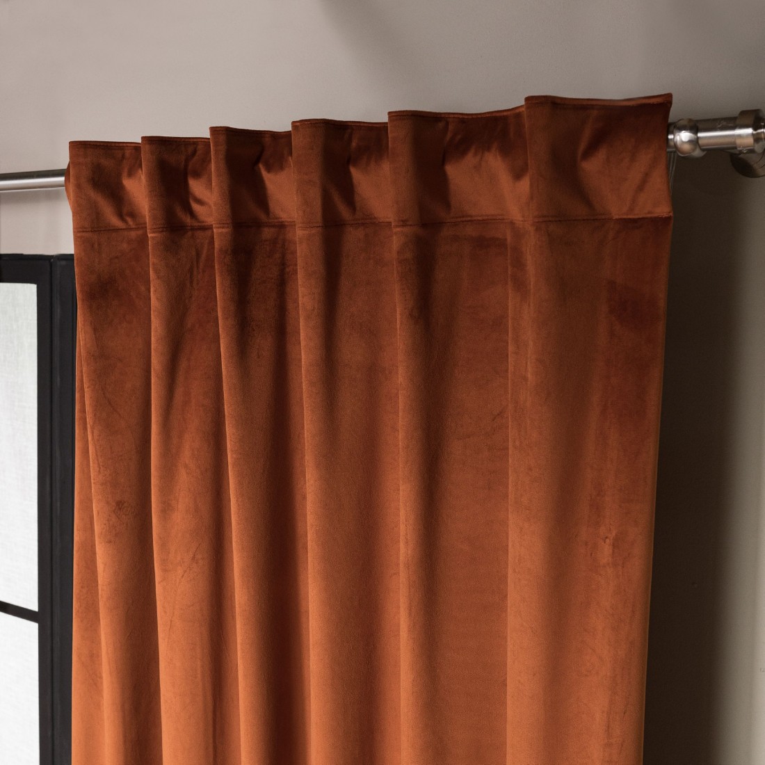 Βελούδινη Κουρτίνα Με Τρέσα 140x260 Velvet 05 Κεραμιδί Teoran