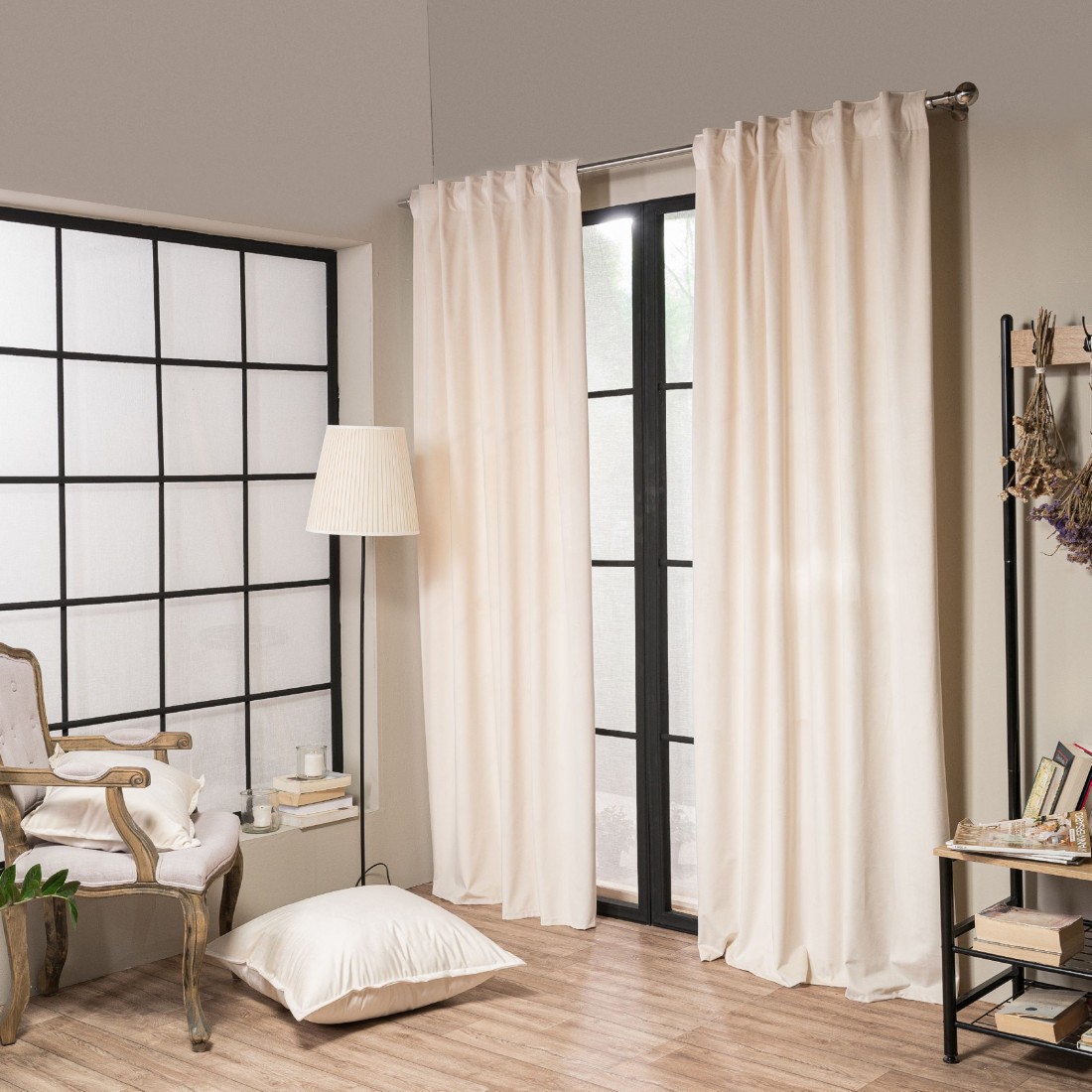 Βελούδινη Κουρτίνα Με Τρέσα 140x260 Velvet 01 Ιβουάρ Teoran