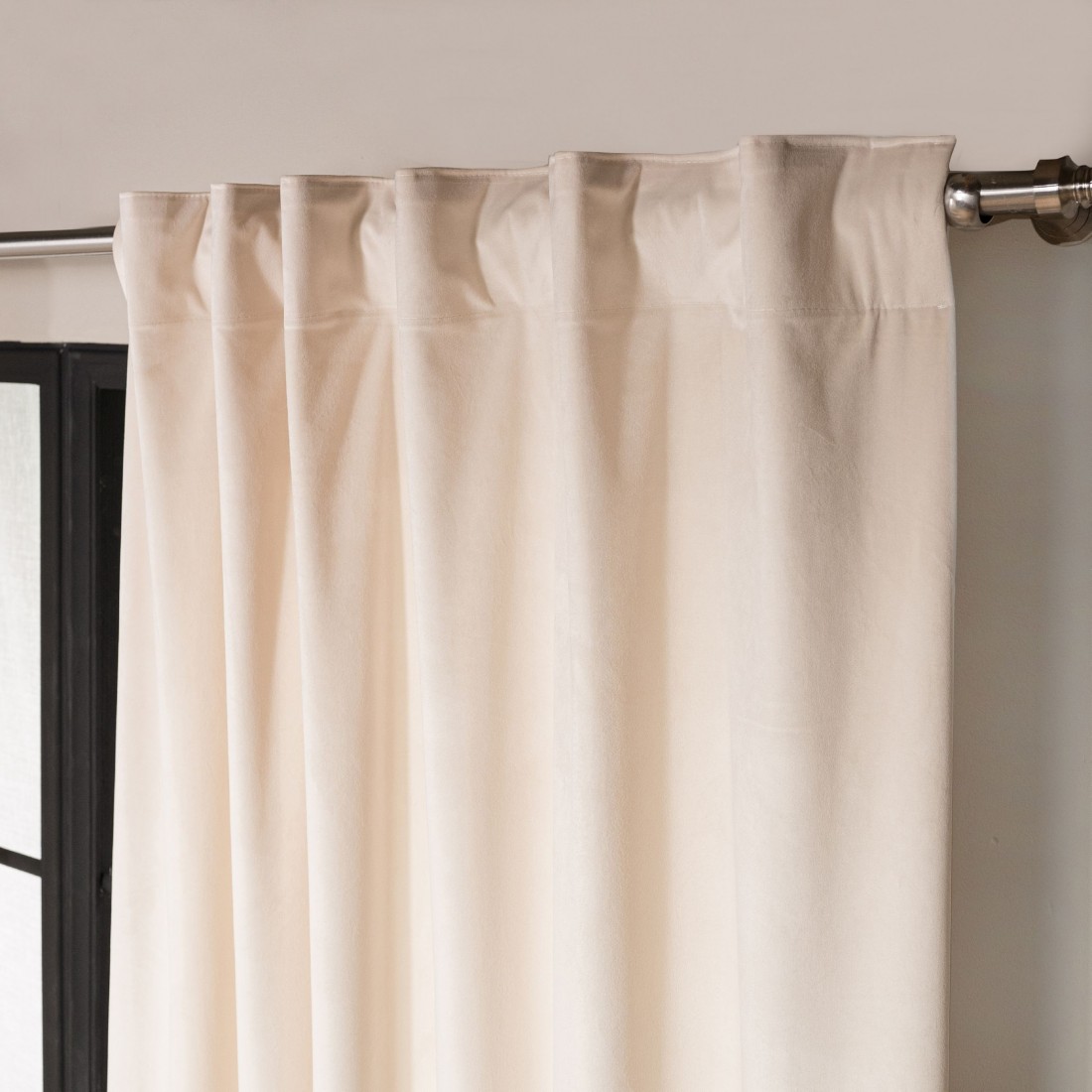 Βελούδινη Κουρτίνα Με Τρέσα 140x260 Velvet 01 Ιβουάρ Teoran