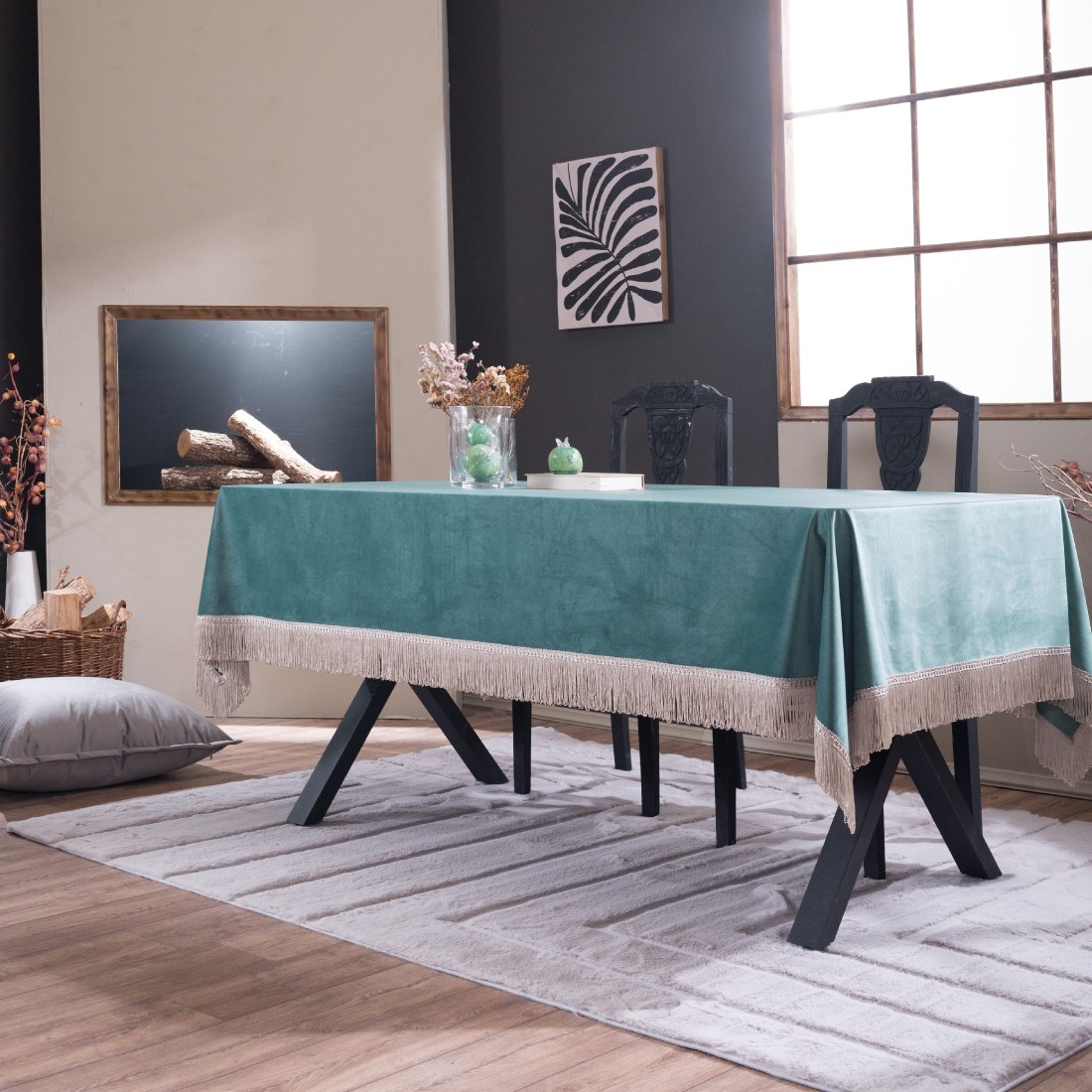 Βελούδινο Τραπεζομάντηλο 140x220cm Velvet 15 Σκονισμένο Πράσινο Teoran