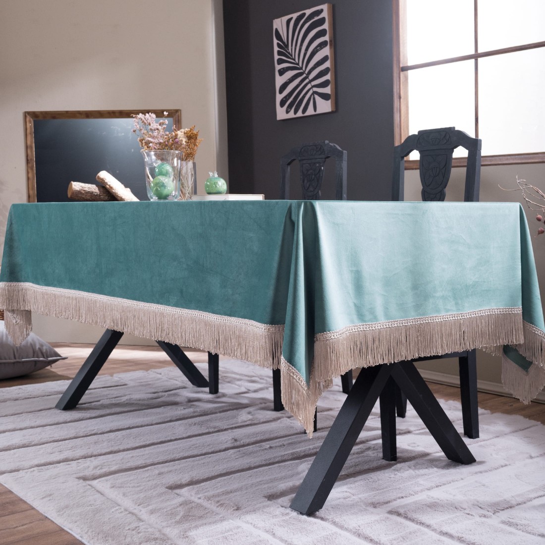 Βελούδινο Τραπεζομάντηλο 140x220cm Velvet 15 Σκονισμένο Πράσινο Teoran