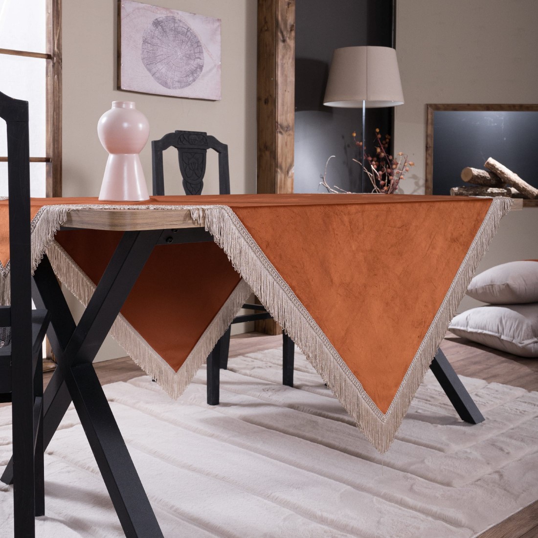 Βελούδινο Τραπεζομάντηλο 140x140cm Velvet 05 Κεραμιδί Teoran