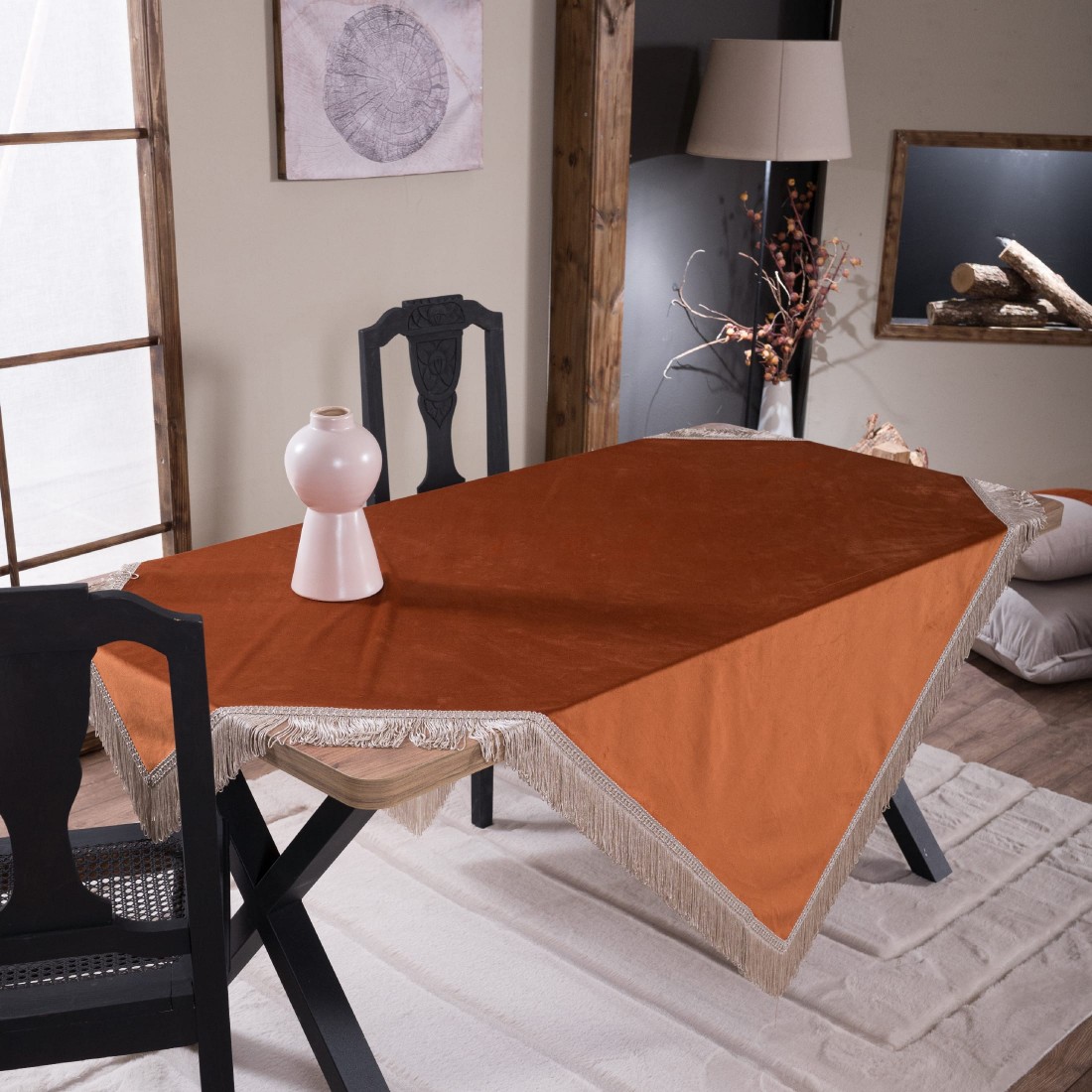 Βελούδινο Τραπεζομάντηλο 140x140cm Velvet 05 Κεραμιδί Teoran